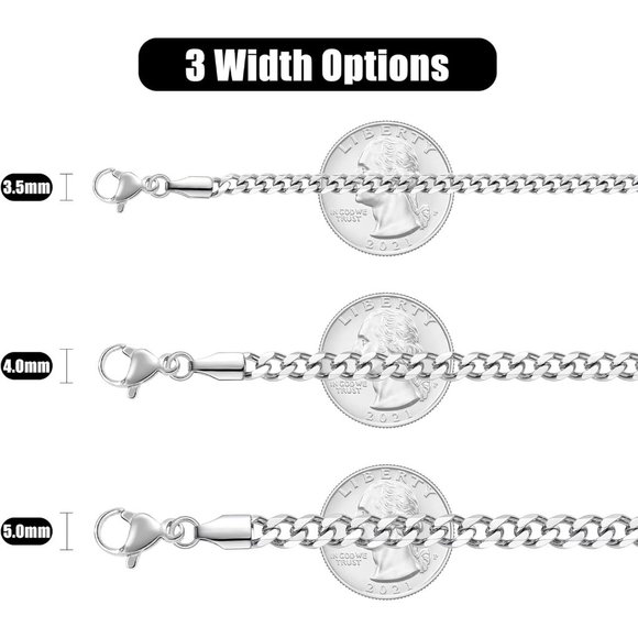 20 inch 5mm Men Silver Tone Gold Cuban Link Stainless Steel Chain - Picture 5 of 9